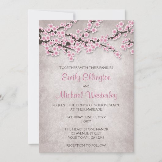 Invitations de mariage Rustique rose cerise en fle (Devant)