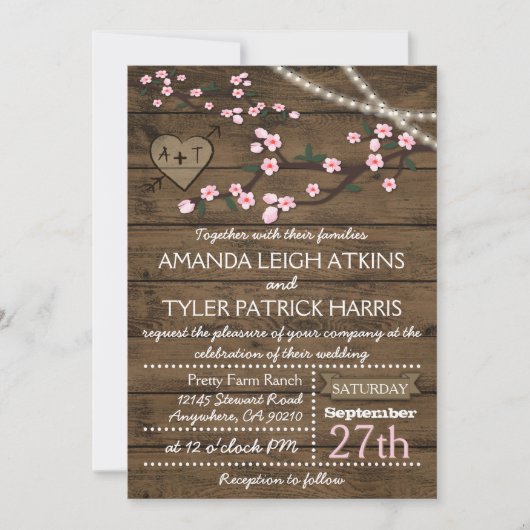 Invitations de mariage Rustique rose cerise en fle (Devant)