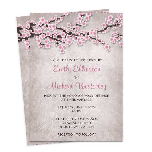 Invitations de mariage Rustique rose cerise en fle