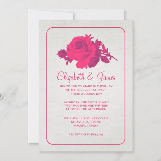 Invitations de mariage rustique rose chaud/floral (Devant)