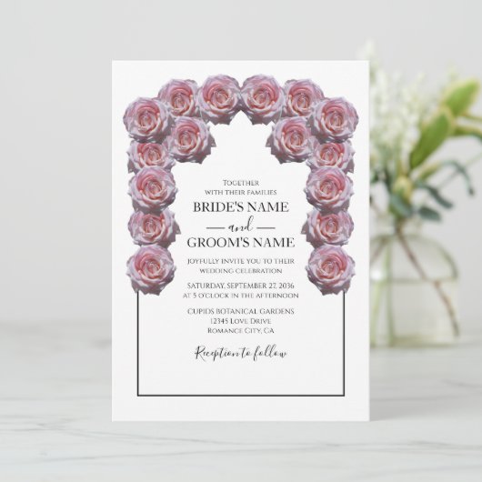Invitations de mariage rustique Roses rose pâle (Debout devant)