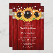 Invitations de mariage rustique rouge et tournesol (Devant / Derrière)