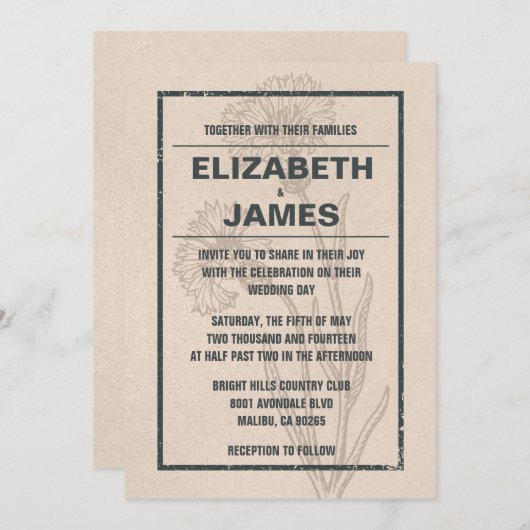 Invitations de mariage rustique vintage (Devant / Derrière)