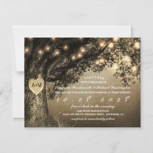 Invitations de mariage rustique Vintages de chênes (Devant)