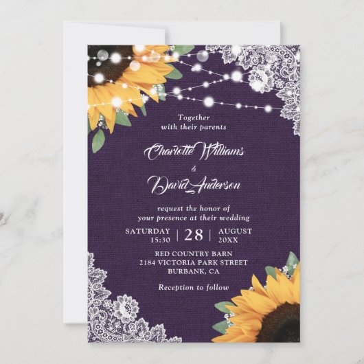 Invitations de mariage rustique violet et tourneso (Devant)