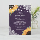 Invitations de mariage rustique violet et tourneso (Debout devant)