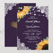 Invitations de mariage rustique violet et tourneso (Devant / Derrière)