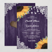 Invitations de mariage rustique violet et tourneso (Devant / Derrière)