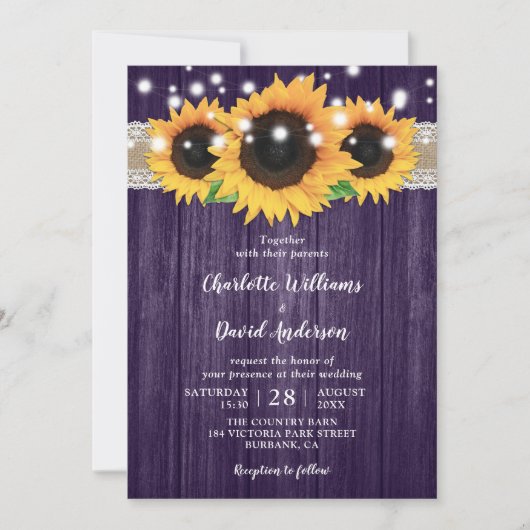 Invitations de mariage rustique violet et tourneso (Devant)