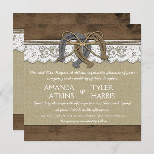 Invitations de mariage rustique Western Horseshoe (Devant / Derrière)