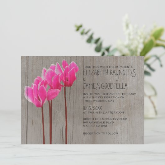 Invitations de mariage rustiques à Cyclamen (Debout devant)
