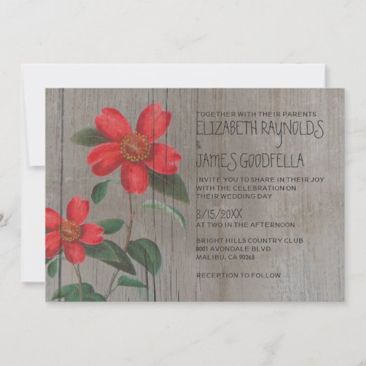 Invitations de mariage rustiques de Camellia (Devant)