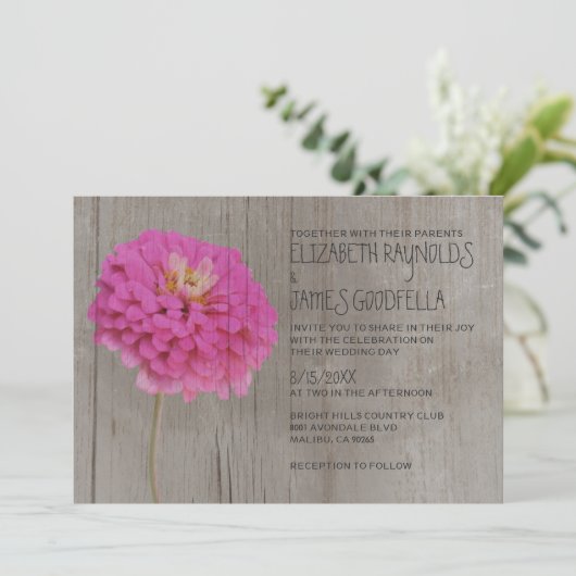 Invitations de mariage rustiques des Zinnias (Debout devant)