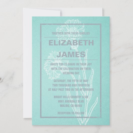 Invitations De Mariage Rustiques Vintages Et Turqu (Devant)
