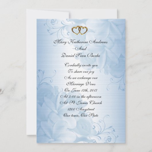 Invitations de mariage Satin bleu élégant (Devant)
