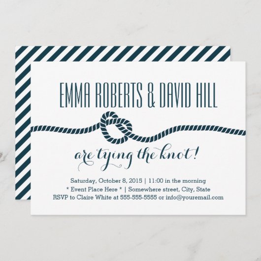 Invitations de mariage simple en corde bleue (Devant / Derrière)