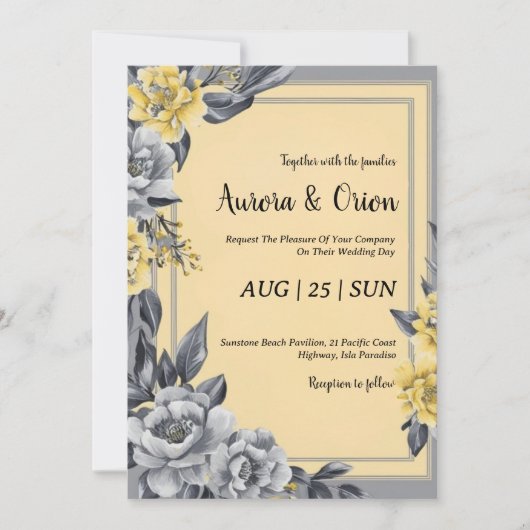 invitations de mariage simple jaune et gris (Devant)