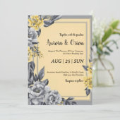 invitations de mariage simple jaune et gris (Debout devant)
