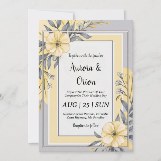 invitations de mariage simple jaune et gris (Devant)