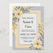 invitations de mariage simple jaune et gris (Devant / Derrière)