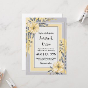 invitations de mariage simple jaune et gris