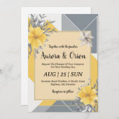invitations de mariage simple jaune et gris (Devant / Derrière)