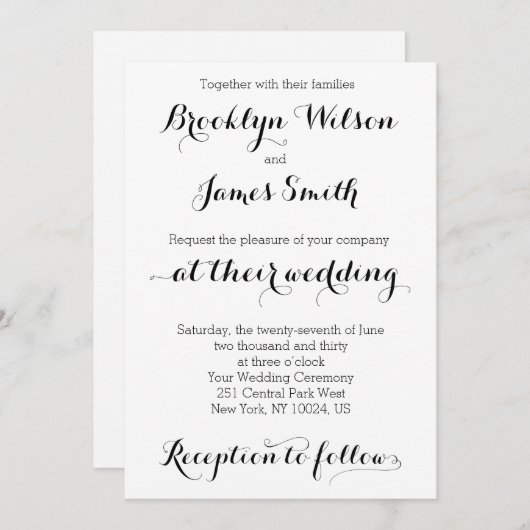 Invitations de mariage simples blanc (Devant / Derrière)