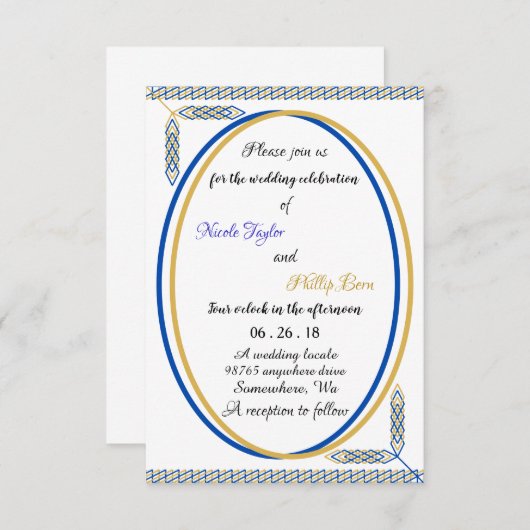 invitations de mariage simples bleues et jaunes (Devant / Derrière)