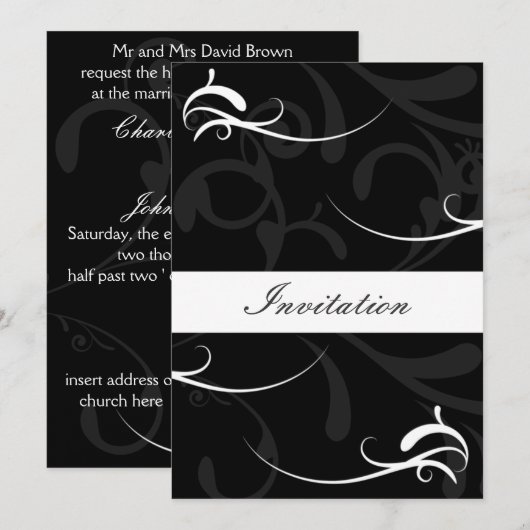 Invitations de mariage simples en noir et blanc (Devant / Derrière)