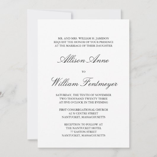 Invitations de mariage simples, traditionnelles et (Devant)