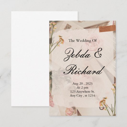 Invitations de mariage stationnaires. (Devant / Derrière)