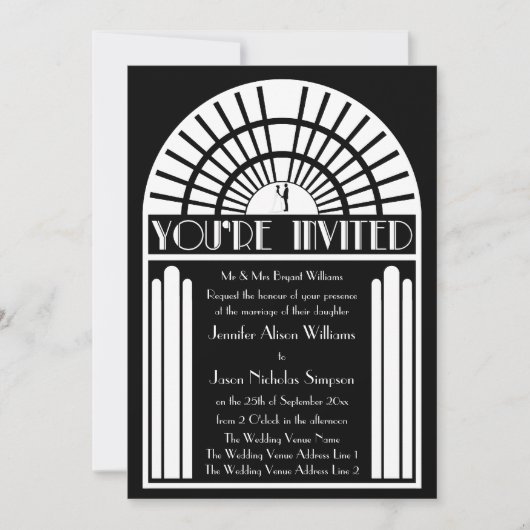 Invitations de mariage - Style Art Déco noir et bl (Devant)