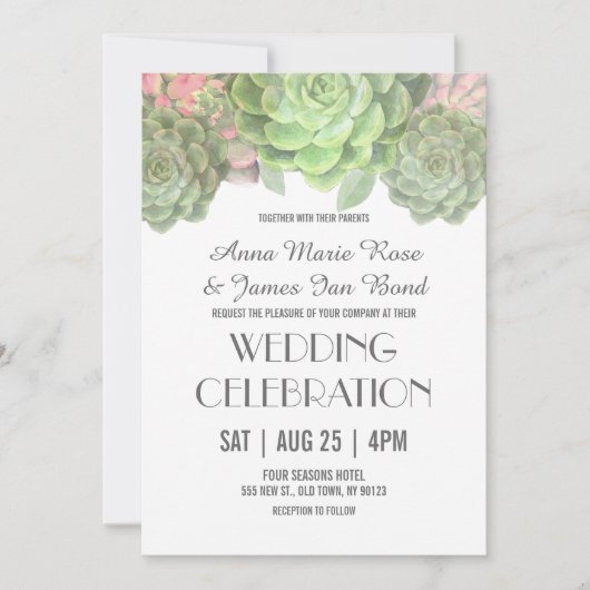 Invitations De Mariage Succulent Vert (Devant)