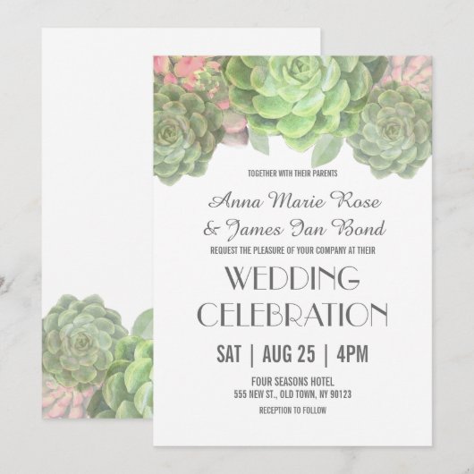 Invitations De Mariage Succulent Vert (Devant / Derrière)