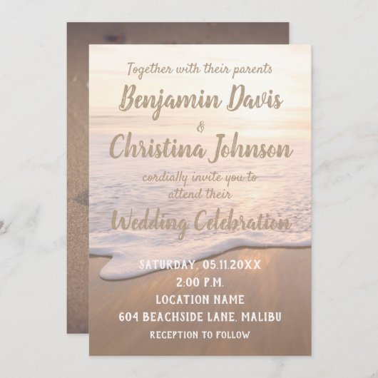 Invitations de mariage sur la plage (Devant / Derrière)