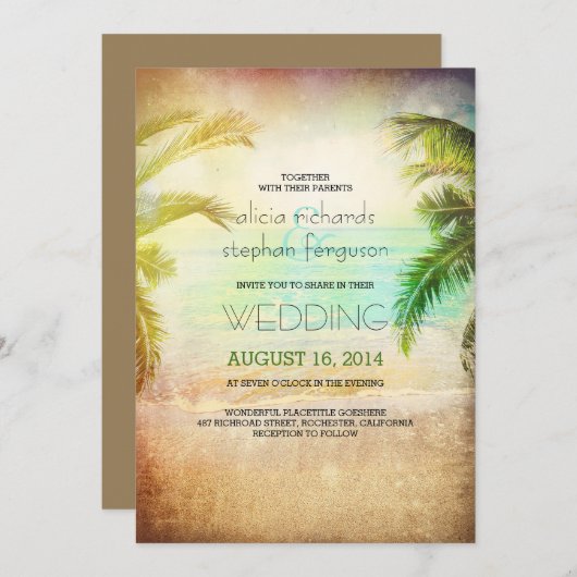Invitations de mariage sur la plage de Sunset (Devant / Derrière)