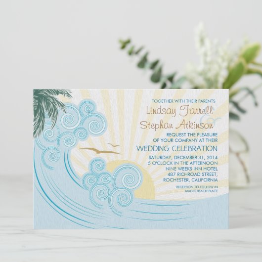 Invitations de mariage sur la plage des vagues de (Debout devant)