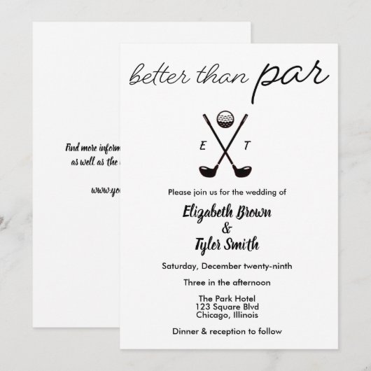 Invitations de mariage sur le thème du golf (Devant / Derrière)