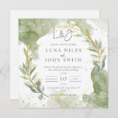 Invitations de mariage sur mesure vert et or (Devant / Derrière)