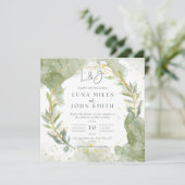 Invitations de mariage sur mesure vert et or (Debout devant)