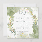 Invitations de mariage sur mesure vert et or (Devant)