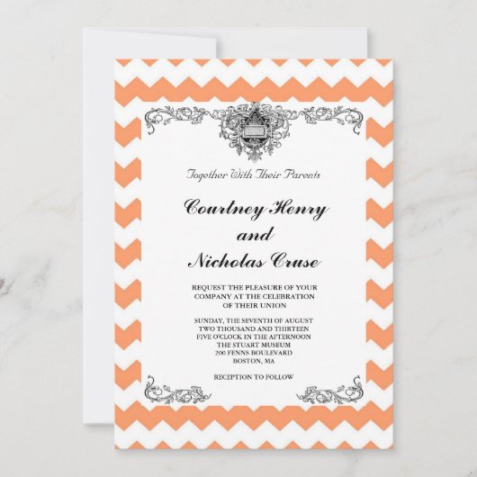 Invitations de mariage Tangerine Chevron (Devant)