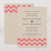 Invitations de mariage Taupe et Coral Chevron (Devant / Derrière)