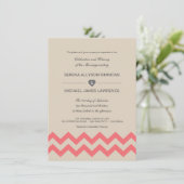 Invitations de mariage Taupe et Coral Chevron (Debout devant)