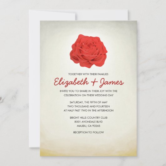 Invitations de mariage tendance Floral Rouge et Or (Devant)