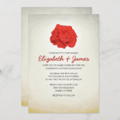Invitations de mariage tendance Floral Rouge et Or (Devant / Derrière)