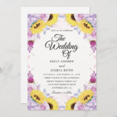 Invitations de mariage tournesol et violet (Devant / Derrière)