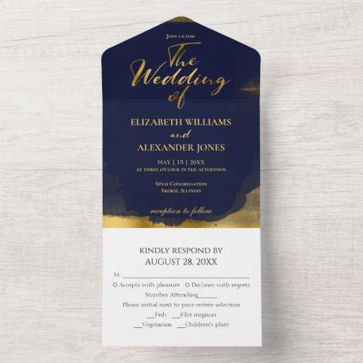 Invitations De Mariage Tout En Un | Bleu Abstrait (À l'intérieur)