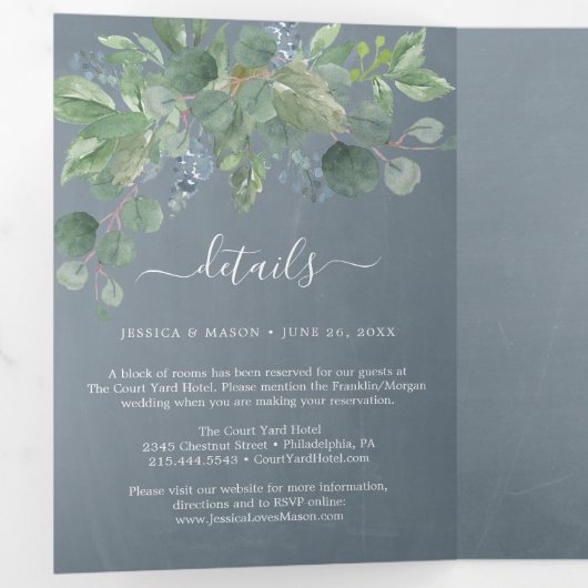 Invitations de mariage tout-en-un Eucalyptus (Intérieur en premier)