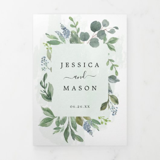 Invitations de mariage tout-en-un Eucalyptus (Page de couverture)